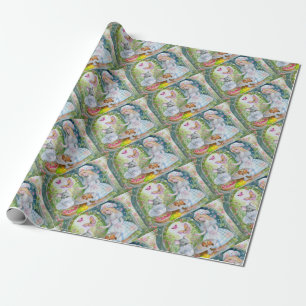 Girl at garden with friends Card Wrapping Paper