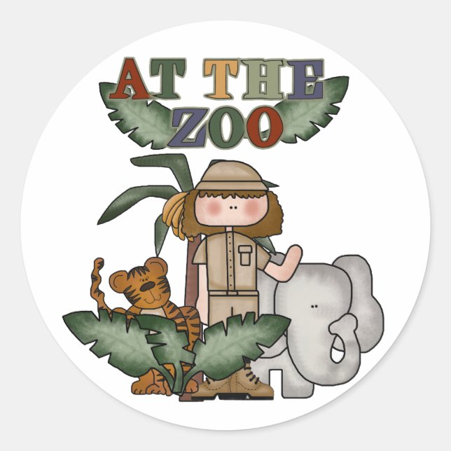 Girl At the Zoo Classic Round Sticker (Front)