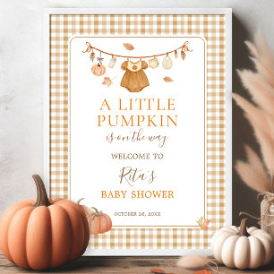 Girl Autumn Clothes Pumpkin Baby Shower Welcome Poster