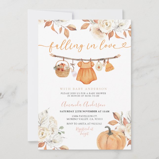 Girl Autumn Clothesline Fall Baby Shower Invite (Front)