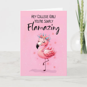 Girl Away At School Saying Hi Fabulous Flamingo Card