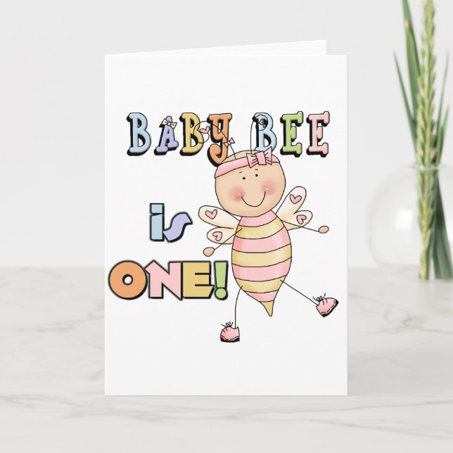 Girl Baby Bee 1st Birthday Tshirts and Gifts Card (Front)