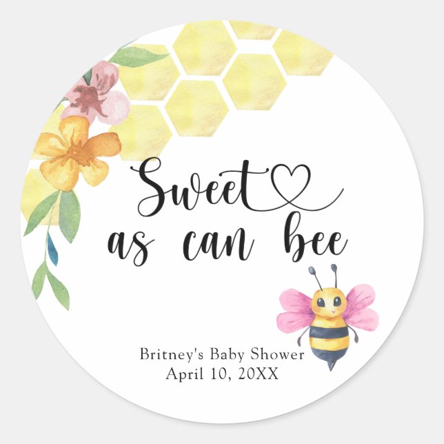 Girl Baby Bee - sweet as can bee Classic Round Sticker (Front)