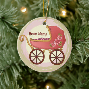 Girl Baby Buggy Ceramic Tree Decoration