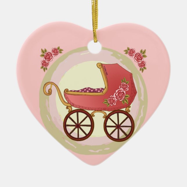 Girl Baby Buggy Ceramic Tree Decoration (Front)