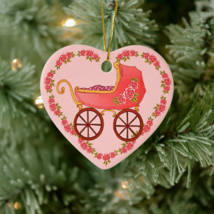Girl Baby Buggy Heart Ceramic Tree Decoration