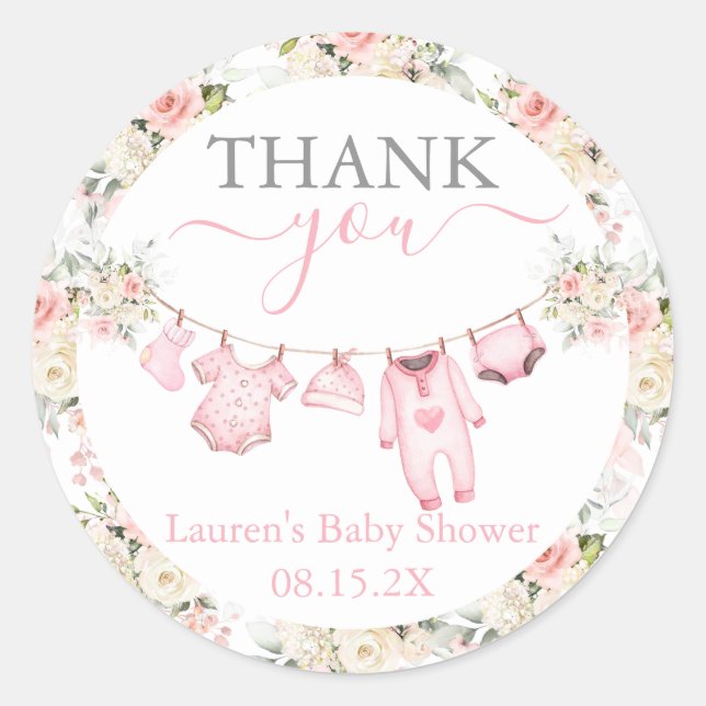 Girl Baby Clothes Baby Shower Classic Round Sticker (Front)
