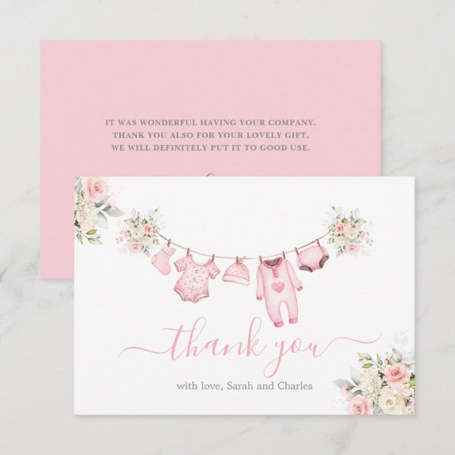 Girl Baby Clothes Baby Shower Thank You Card (Front/Back)