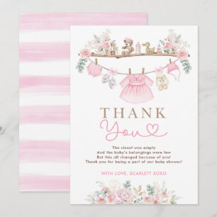 Girl Baby Clothes Pink Floral Baby Shower Thank You Card