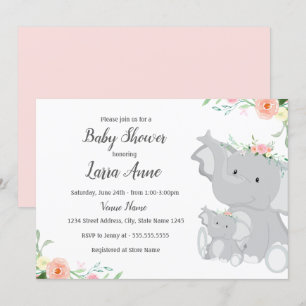 Girl Baby Elephant Baby Shower Invitation