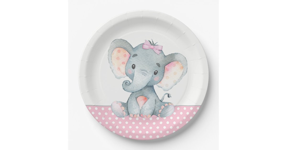 Girl Baby Elephant Baby Shower Paper Plates | Zazzle.co.uk