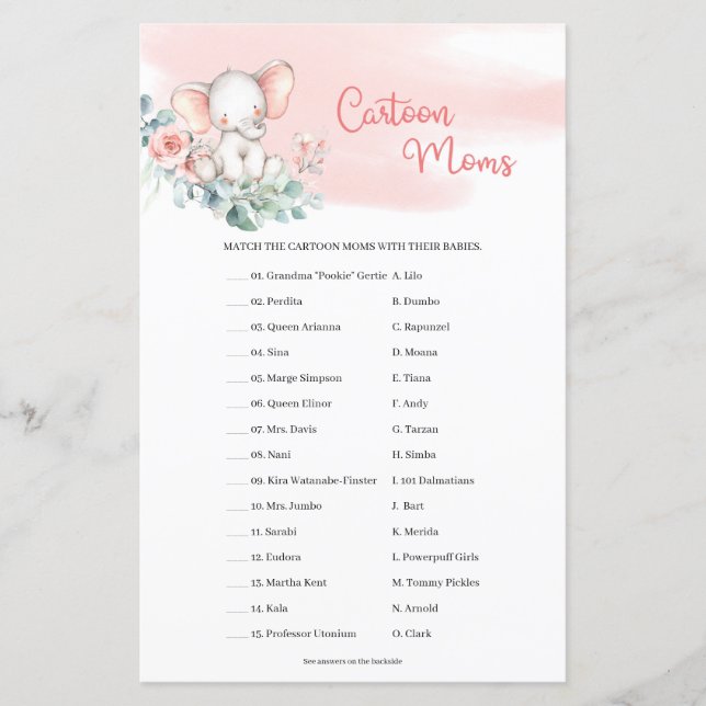 Girl Baby Elephant Eucalyptus Cartoon Moms game (Front)