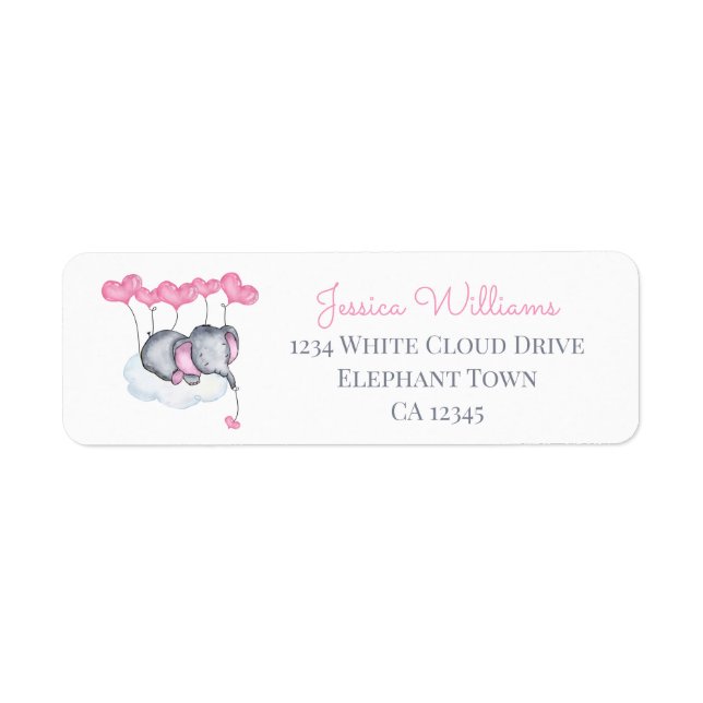 Girl Baby Elephant on White Cloud Return Address (Front)