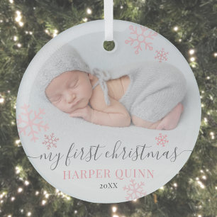 Girl Baby First Christmas Photo Glass Tree Decoration