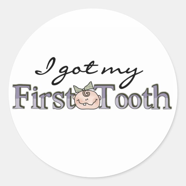Girl Baby First Tooth Classic Round Sticker (Front)