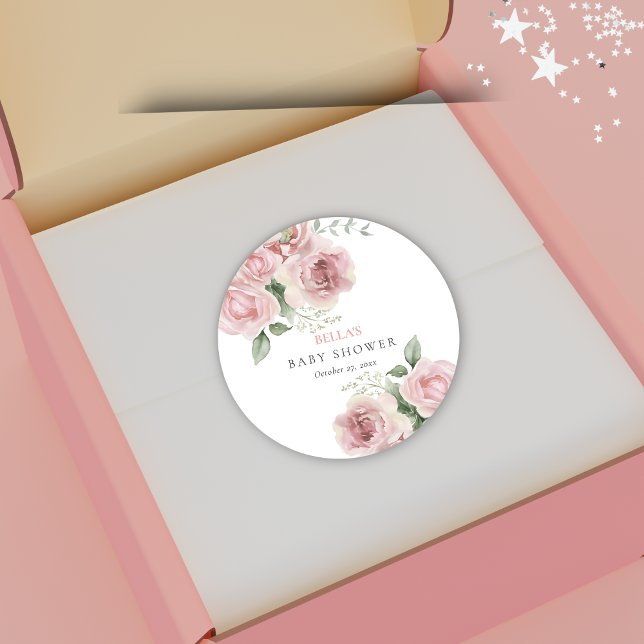 Girl Baby in Bloom Baby Shower Classic Round Sticker (Creator Uploaded)