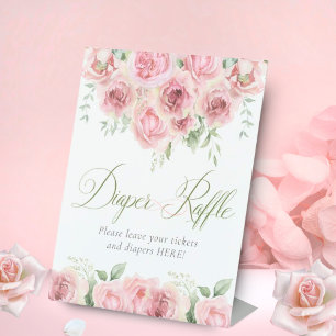 Girl Baby in Bloom Baby Shower Diaper Raffle  Pedestal Sign