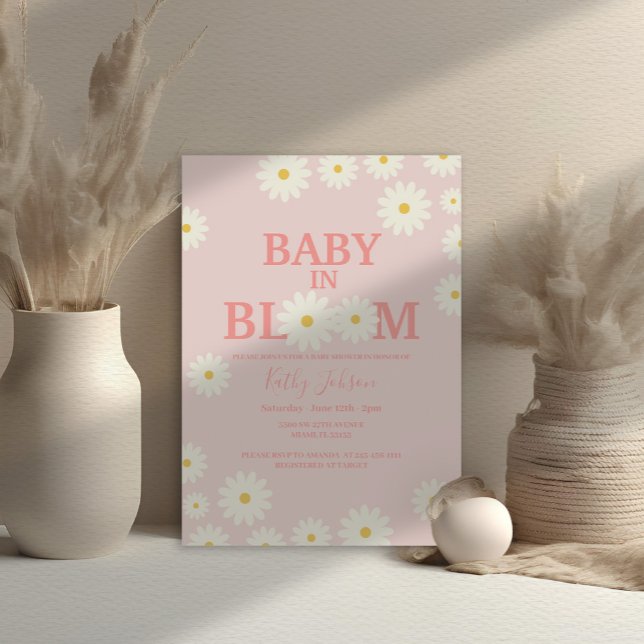 Girl Baby in Bloom Daisy Floral Pink Baby Shower  Invitation (Creator Uploaded)