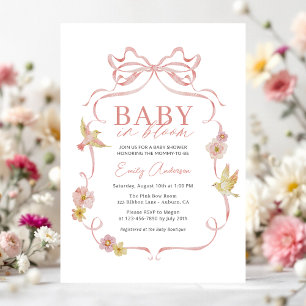 Girl Baby in Bloom Pink Bow Wildflower Shower Invitation