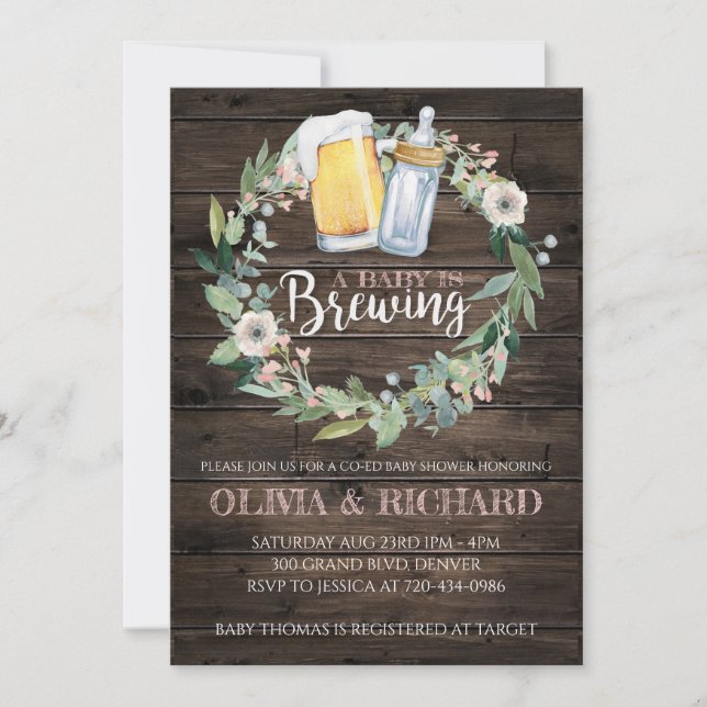 Girl Baby is Brewing Baby Shower Invitation (Front)