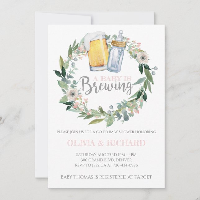 Girl Baby is Brewing Baby Shower Invitation (Front)