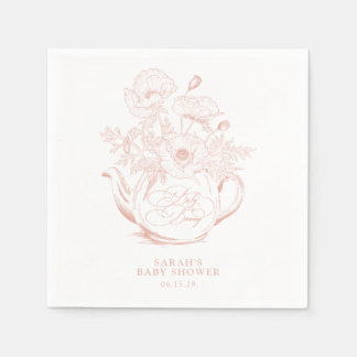 Girl Baby is Brewing Vintage Pink Floral Shower Napkin