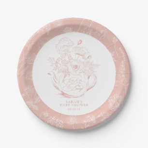 Girl Baby is Brewing Vintage Pink Floral Shower Paper Plate