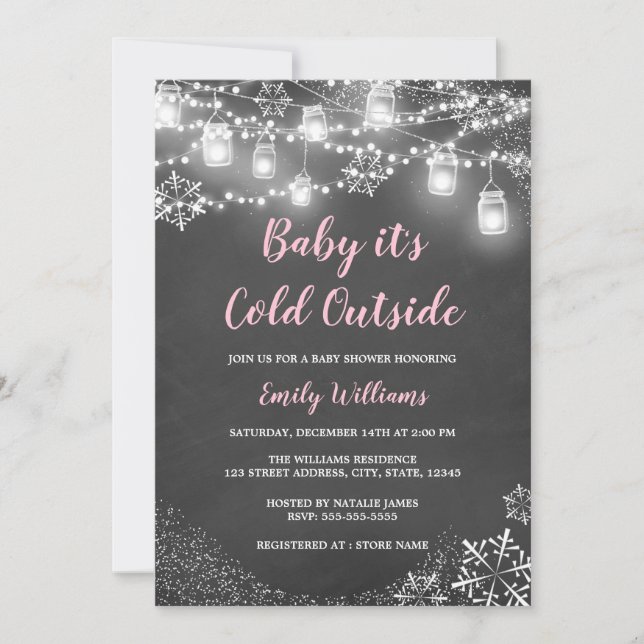 Girl Baby it's Cold Outside Winter Baby Shower Invitation (Front)