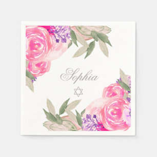 Girl Baby Naming Ceremony Hebrew Floral Silver Napkin