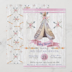 Girl Baby Pink Shower Boho Chic Teepee & Arrows Invitation