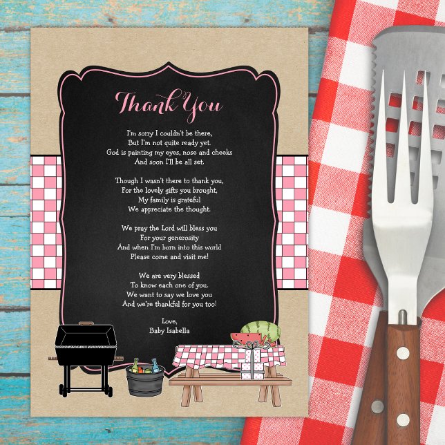 Girl Baby Q thank you note poem / BBQ baby shower Invitation (Creator Uploaded)