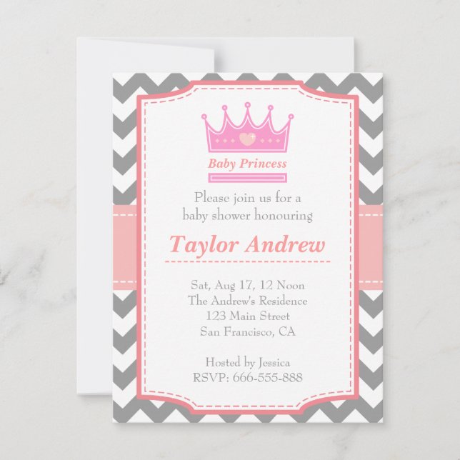 Girl Baby Shower - Baby Princess With Pink Crown Invitation (Front)