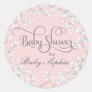 Girl Baby Shower Babys Breath Boho Floral Wreath Classic Round Sticker