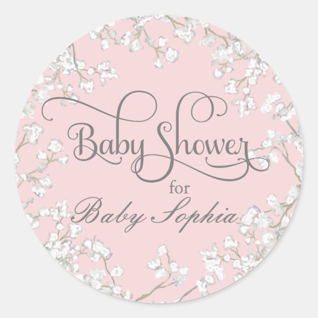 Girl Baby Shower Babys Breath Boho Floral Wreath Classic Round Sticker (Front)