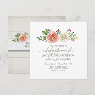 Girl Baby Shower Blush n White Roses Rustic Wood Invitation