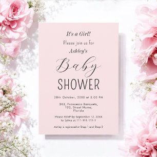 Girl Baby Shower Blush Pink Elegant Invitation