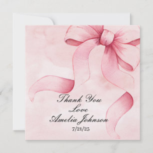 Girl Baby Shower Blush Pink Ribbon Coquette Thank You Card