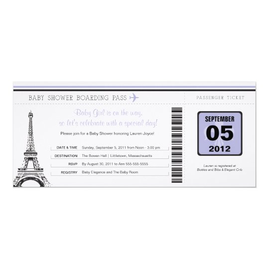 Girl Baby Shower Boarding Pass to Paris Card
