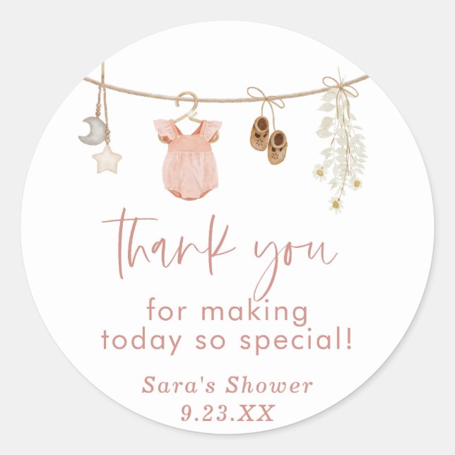 Girl Baby Shower | Boho Blush Pink Favour Stickers (Front)