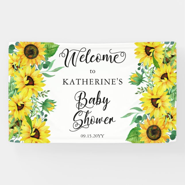 Girl Baby Shower Boho Sunflowers | Eucalyptus Banner (Horizontal)