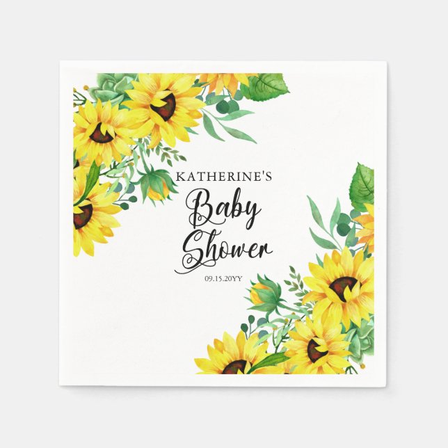 Girl Baby Shower Boho Sunflowers | Eucalyptus Napkin (Front)