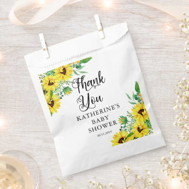 Girl Baby Shower Boho Sunflowers Thank You  Favour Bags (Clipped)