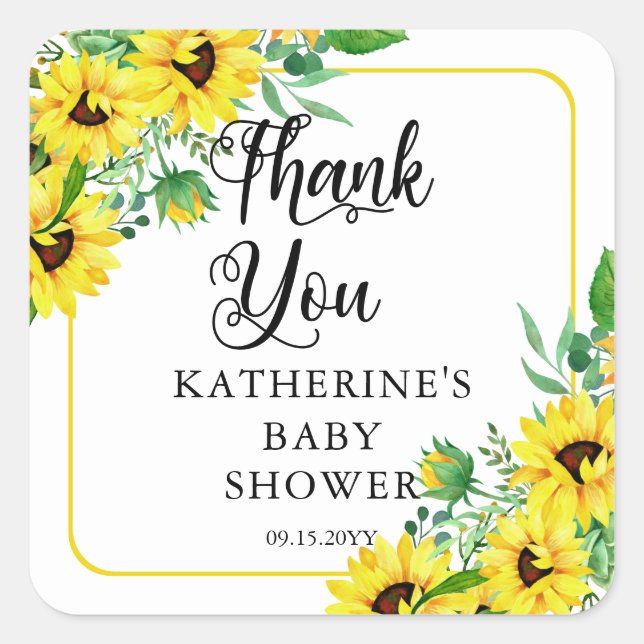Girl Baby Shower Boho Sunflowers Thank You  Square Sticker (Front)