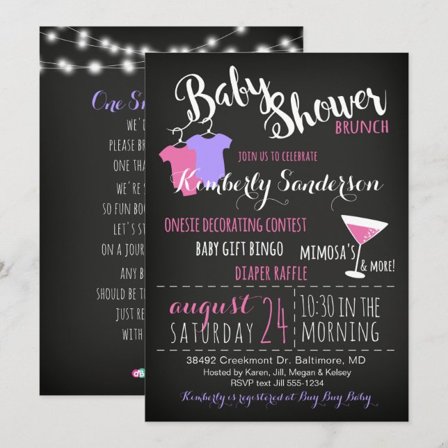 Girl Baby Shower Brunch Fun Modern Invitation (Front/Back)