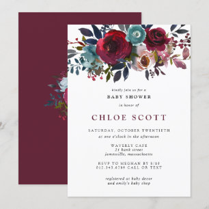 Girl Baby Shower Burgundy Rose Floral Invitation