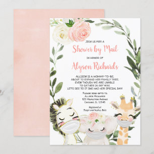 Girl baby shower by mail Animals with masks Invitation