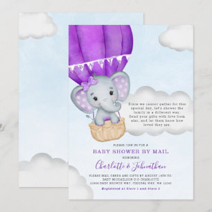 Girl Baby Shower By Mail Elephant Purple Invitation