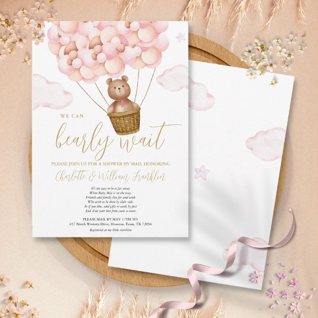 Girl Baby Shower By Mail Long Distance Teddy Bear Invitation (Girl Baby Shower By Mail Long Distance Teddy Bear Invitation)