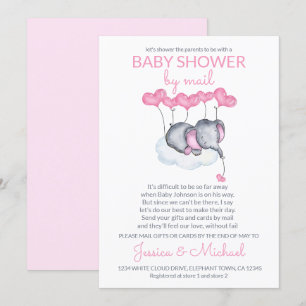 Girl Baby Shower by Mail Pink Elephant on Cloud Invitation