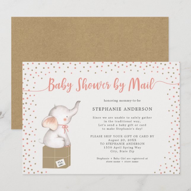 Girl Baby Shower by mail with shipping box Invitation (Front/Back)